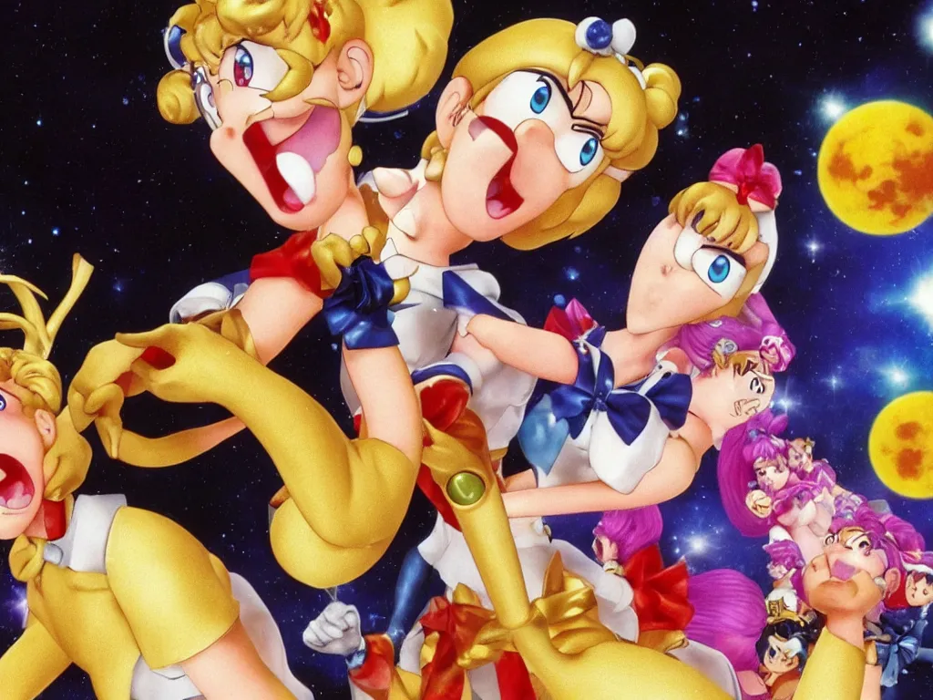 Prompt: Sailor Moon in Wallace and Gromit, extreme close-up