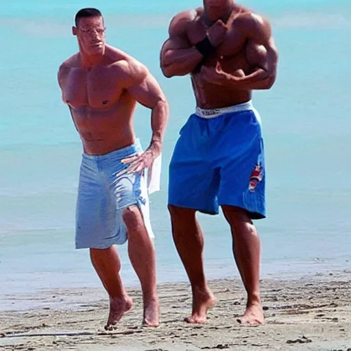 Image similar to John Cena fights Will Smith on the beach