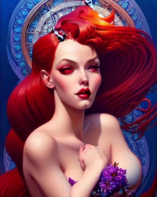 Prompt: Beautiful and playful Jessica Rabbit portrait, art nouveau, fantasy, intricate flower designs, elegant, highly detailed, sharp focus, art by Artgerm and Greg Rutkowski and WLOP