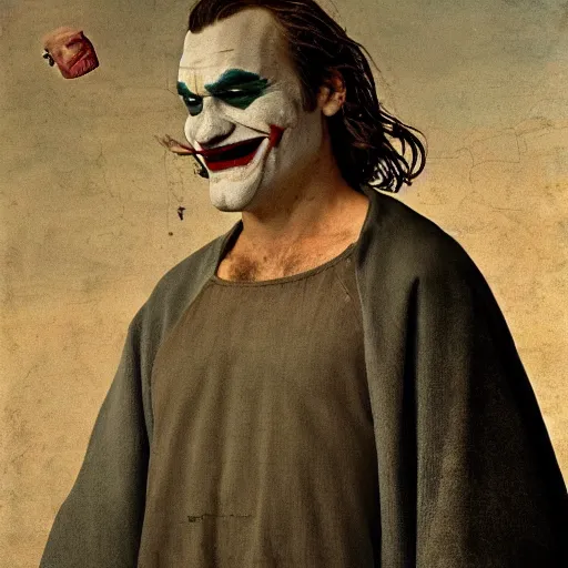 Image similar to portrait of the joaquin phoenix as joker, laughing, drama, chaos matte painting by hieronymus bosch and zidislaw beksinsky