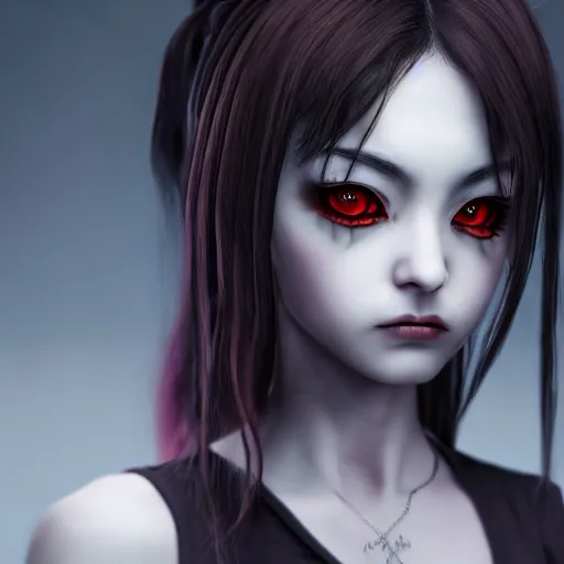 Prompt: photorealistic full shot portrait of angry darkness anime girl, inspired by Tim Burton, detailed, unreal engine 4k