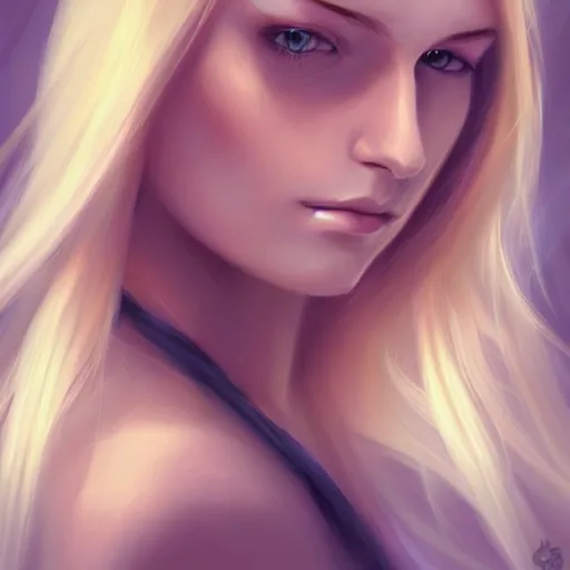 Prompt: Beautiful woman with long blonde hair by Charlie Bowater, digital fantasy portrait