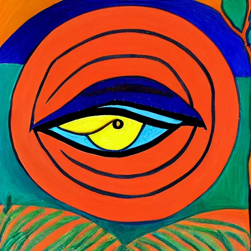 Image similar to horus eye illustration, 4 k, in the style of matisse, monet, botticelli, light and warm, high detail