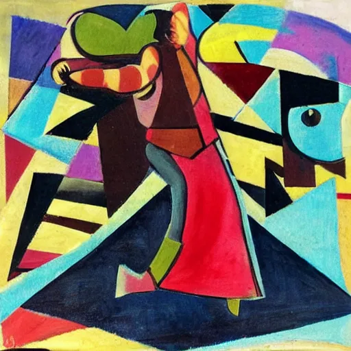Prompt: fat latin woman dancing, brilliant sunset, cubism, texture, no collage