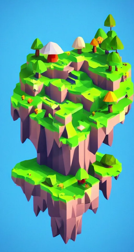 Prompt: a cute little matte low poly isometric mushroom island, lat lighting, trending on artstation, 3d render, monument valley, fez video game,