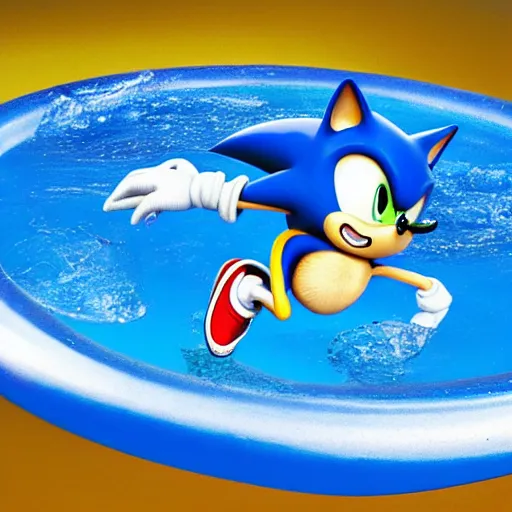 Image similar to sonic the hedgehog slipping in to a water puddle