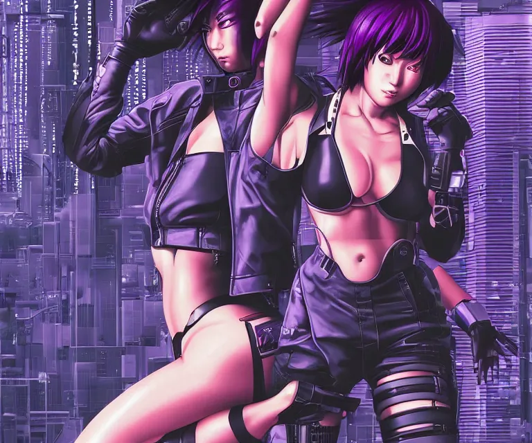 Image similar to motoko kusanagi riding a cyberpunk vehicle in a grungy cyberpunk megacity, bosozoku gang war, cyberpunk vaporwave, by phil jimenez, artgerm, sola digital arts, anti aliasing, raytracing