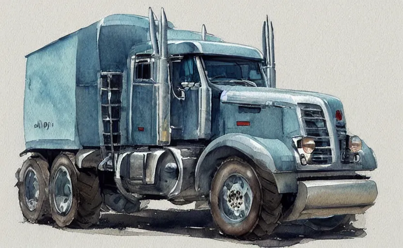 Image similar to concept art of a tractor truck, pinterest, artstation trending, behance, watercolor, by coby whitmore, silver, laser light,