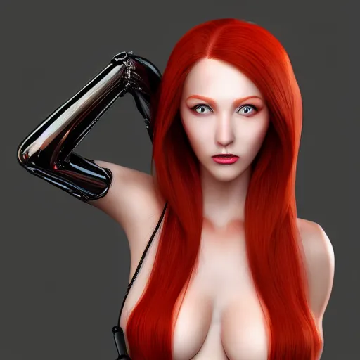 Prompt: gorgeous redhead gynoid posing, photorealistic, highly detailed,