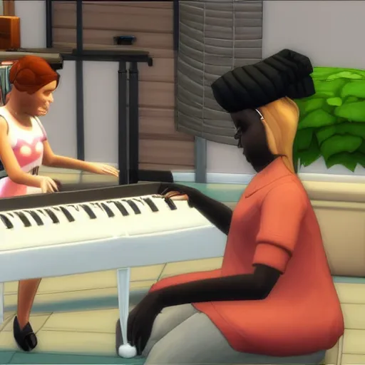 Prompt: a cat playing piano, the sims 4