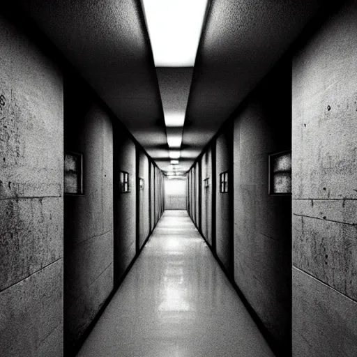 Prompt: noisy photograph of underground prison cells, office ceiling panels, retrofuturism, brutalism, minimalist, cinematic, soft vintage glow