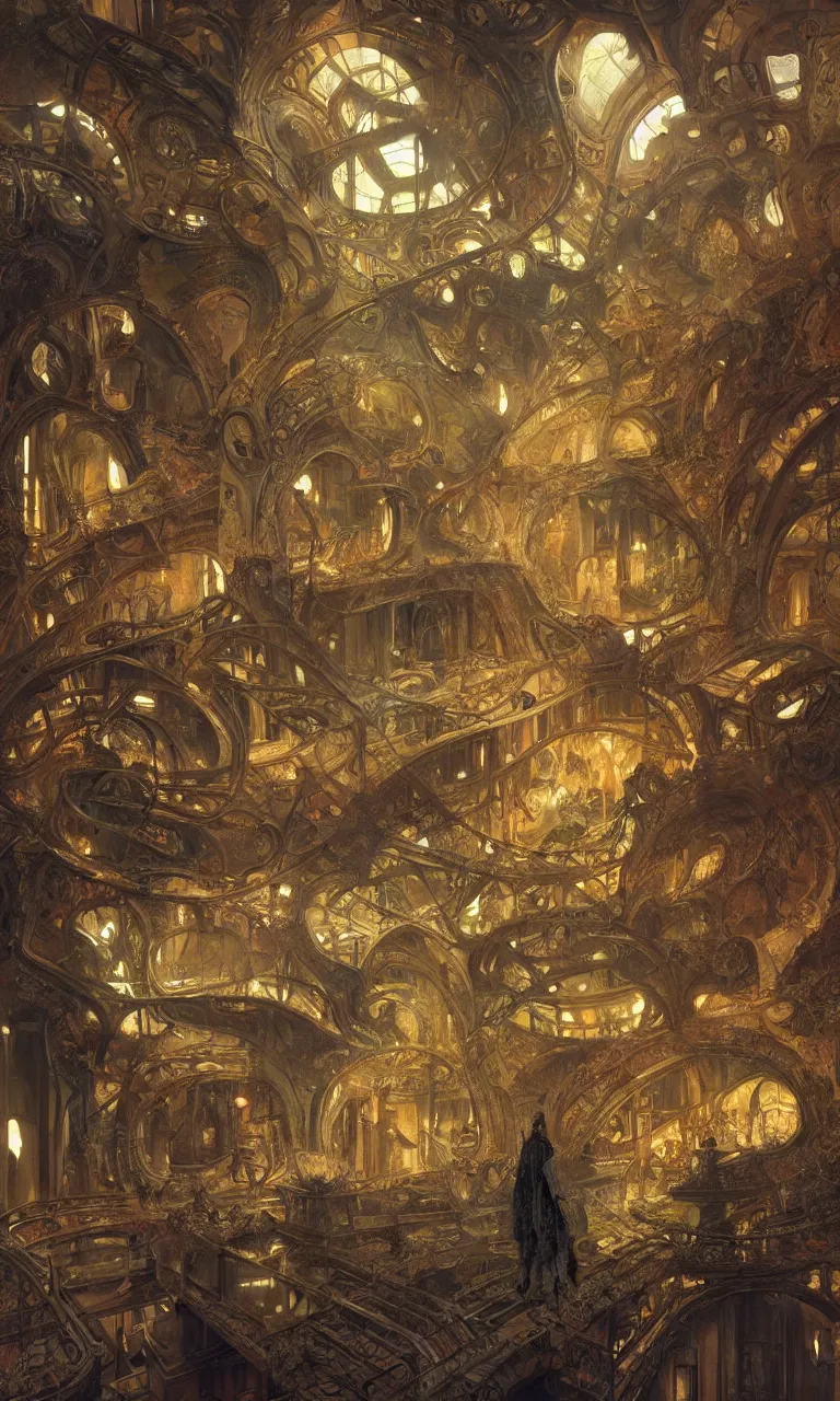 Image similar to a spectacular view of the interior of the grand museum of the unconscious mind, art by james c. christensen and ihor podolchak and santiago caruso and marc simonetti