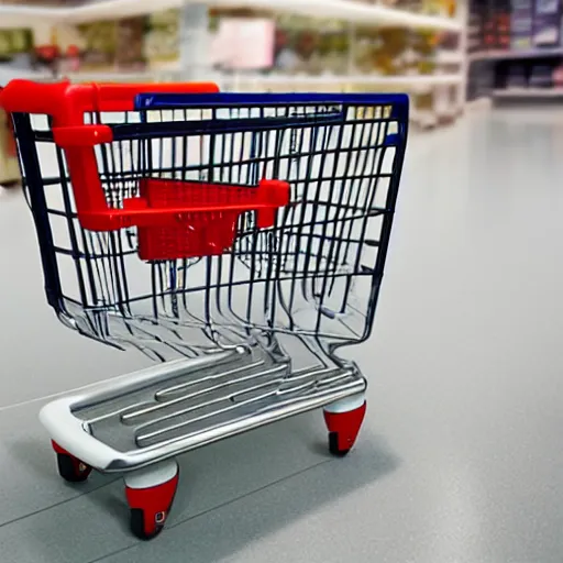 Image similar to shopping cart with cameras and sensors, ikea style, made of plastic and metal, white, hyper realistic