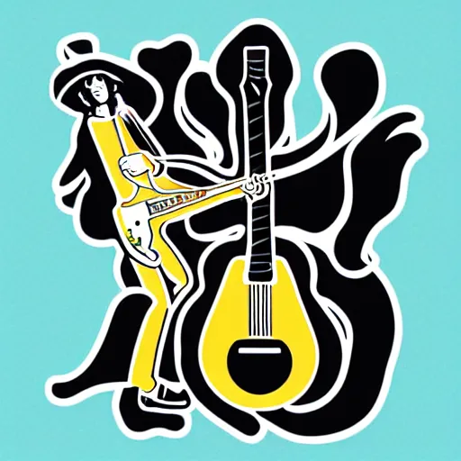 Image similar to 1 9 7 0 - young - jimmy page from led zepelin playing - guitar - solo, sticker - art, svg vector, adobe - illustrator