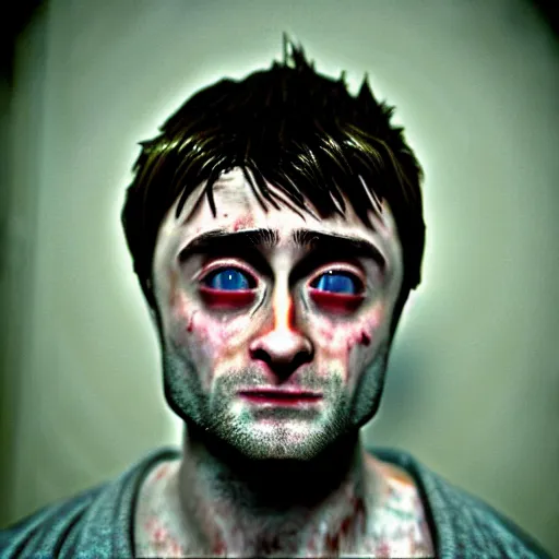 Prompt: the silent hill version of Daniel Radcliffe, he is already mutated, standing inside an asylum in silent hill, screaming, Extremely detailed, polaroid shot, Hip level shot, Medium close-up shot