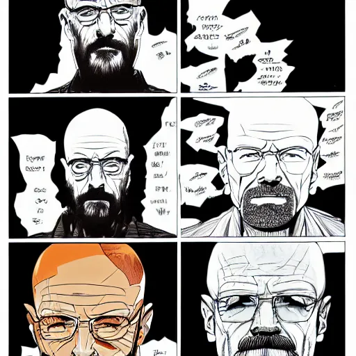 Prompt: walter white colored manga page