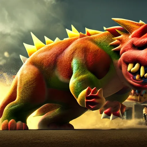 Image similar to photorealistic bowser, 4 k, full color, 3 5 mm,