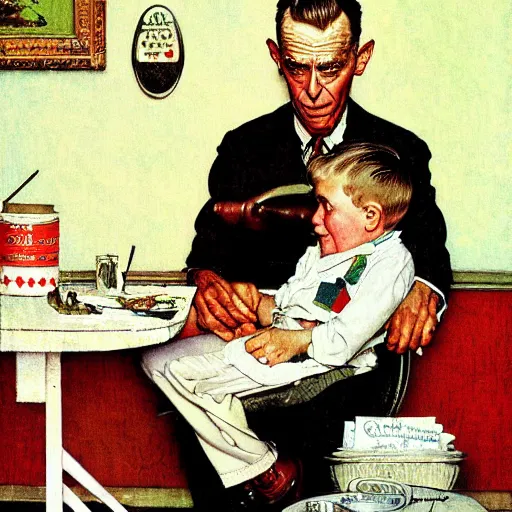 Prompt: lonely daddy painting by norman rockwell