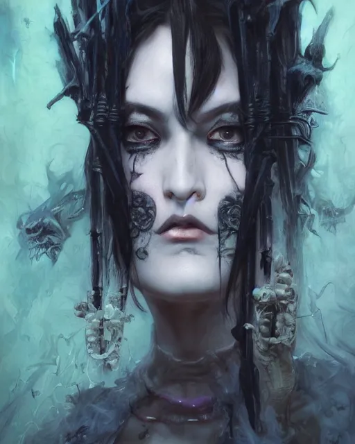 Prompt: Full shot of a ghoulpunk high priestess, defined facial features, intricate, gothic punk, malice mizer, ai yazawa, symmetrical facial features. By Ruan Jia and Artgerm and Range Murata and WLOP and Ross Tran and William-Adolphe Bouguereau and Beeple. Key Art. Fantasy Illustration. award winning, Artstation, intricate details, realistic, Hyperdetailed, 8k resolution.