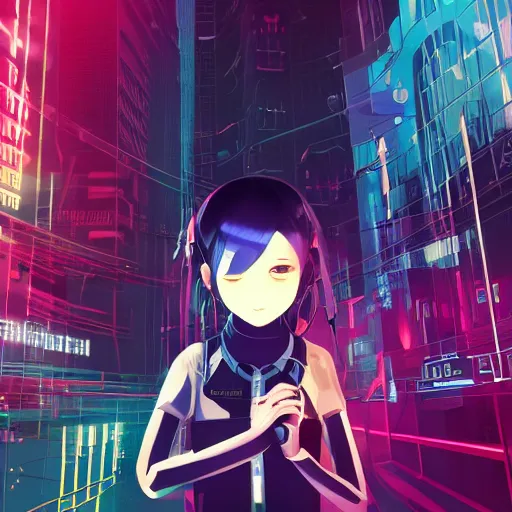 Image similar to Frequency indie album cover, luxury advertisement, blue filter, blue and black colors. Clean and detailed post-cyberpunk sci-fi close-up schoolgirl in asian city in style of cytus and deemo, blue flame, relaxing, calm and mysterious vibes, by Tsutomu Nihei, by Yoshitoshi ABe, by Ilya Kuvshinov, by Greg Tocchini, nier:automata, set in half-life 2, GITS, Blade Runner, Neotokyo Source, Syndicate(2012), dynamic composition, beautiful with eerie vibes, very inspirational, very stylish, with gradients, surrealistic, dystopia, postapocalyptic vibes, depth of field, mist, rich cinematic atmosphere, perfect digital art, mystical journey in strange world, beautiful dramatic dark moody tones and studio lighting, shadows, bastion game, arthouse