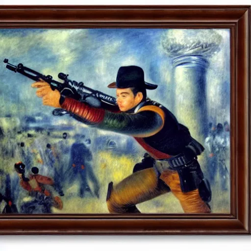 Prompt: jango fetts gun spin goes wrong by pierre - auguste renoir