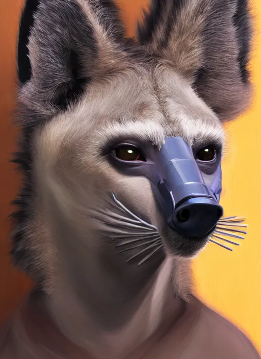 Prompt: oil painting detailed full body of anthromorphic female hyena, in style of zootopia, zootopia, zootopia, fursona, furry, furaffinity, 4 k, deviantart, furry art, fursona art, wearing black business suit, in style of zootopia, hyena fursona, cyberpunk, female, expressive, detailed feminine face,