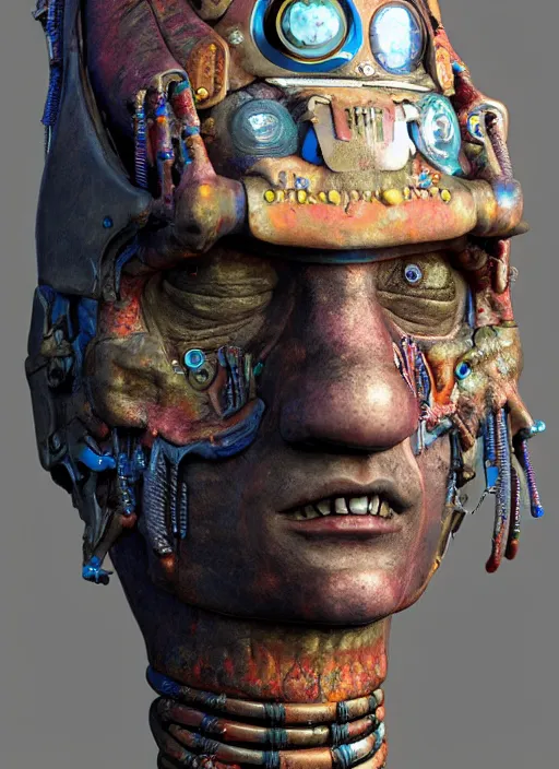 Image similar to portrait of a shaman robot, full colour, the akashic records of literary dreams as decoration, full colour, 3 d shaded, sam wolfe, zbrush central,