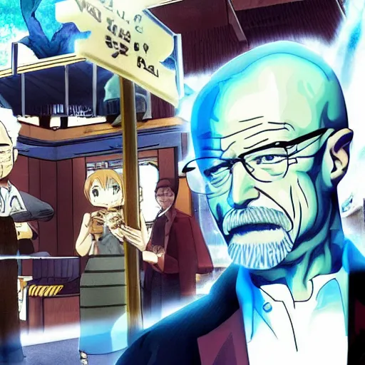 Prompt: Walter White wasting all his money simping for an Anime Vtuber, dire, eerie, surrealist