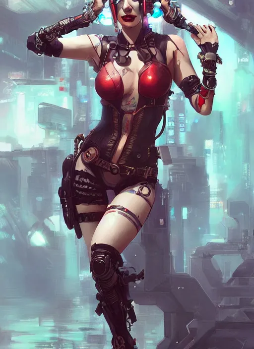 Image similar to a beautiful illustration of cyberpunk harley quinn with pointy ears, intricate, sharp focus, illustration, highly detailed, digital painting, concept art, matte, art by wlop and artgerm and greg rutkowski and alphonse mucha, masterpiece