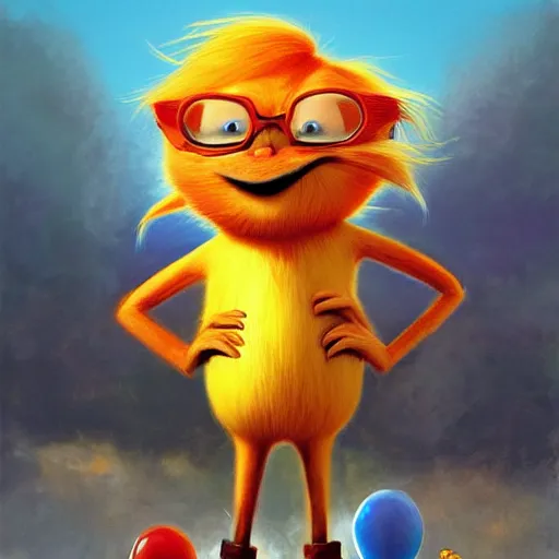 Prompt: the lorax laying on the ground helplessly clutching doctor eggman from sonic shirt. by rhads, lois van baarle, jean - baptiste monge.