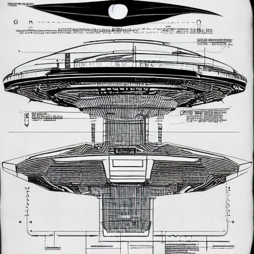 Prompt: a blueprint for an alien spaceship
