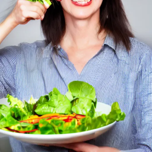 Image similar to a stock image of a lady eating a salad