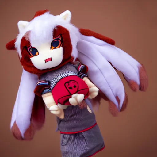 Image similar to cute fumo plush of a foxgirl builder, dramatic, three point lighting