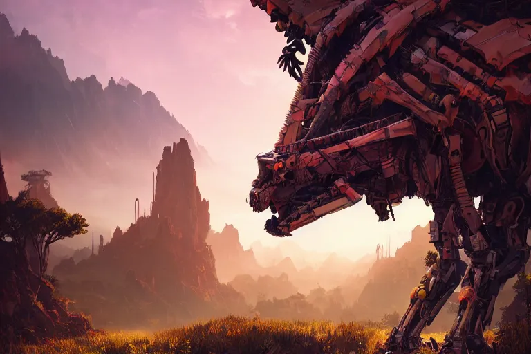 Image similar to tallneck machine creature robot of horizon forbidden west horizon zero dawn radiating a glowing aura global illumination ray tracing hdr fanart arstation by ian pesty and alena aenami artworks in 4 k