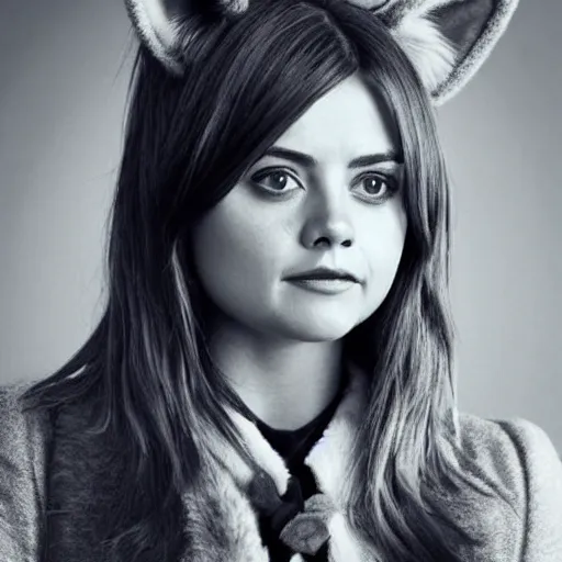 Prompt: jenna coleman with fox ears and fox facial features, furry face, close - up, headshot, detailed, symmetric