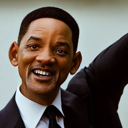 Image similar to a cinematic film still of Will Smith starring as Barack Obama, portrait, 40mm lens, shallow depth of field, close up, split lighting, cinematic