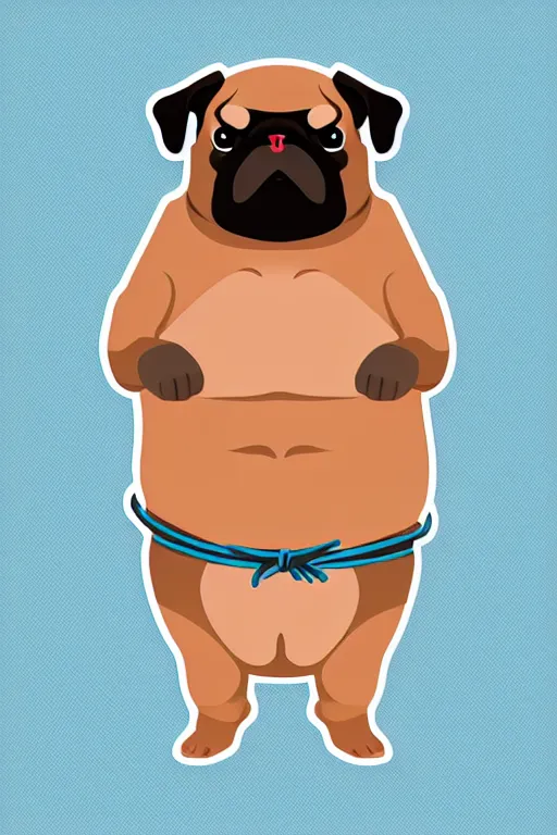 Prompt: Sumo wrestler pug, sticker, colorful, illustration, highly detailed, simple, smooth and clean vector curves, no jagged lines, vector art, smooth