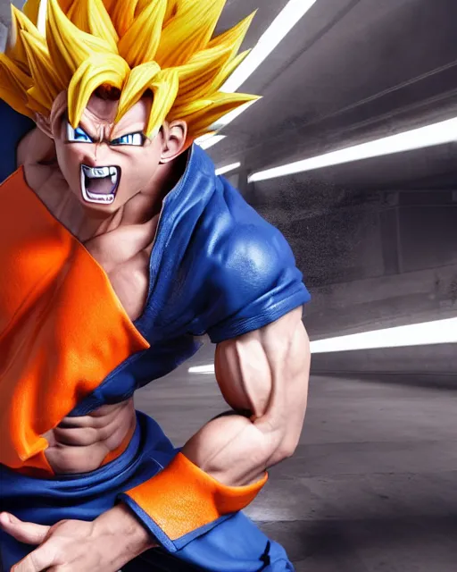 Image similar to 3 d high octane render, 8 k hyperrealism, unreal engine, photorealistic goku, portrait, dynamic lighting, photorealistic, unreal engine, octane, ultra detailed, detailed faces, hd quality, life like, high render, hd resolution