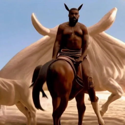 Image similar to moviestill of kanye as a centaur in sinbad movie