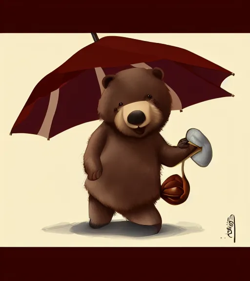 Image similar to autumn a bear with an umbrella cartoon trending on artstation