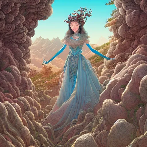 Prompt: ethereal ancient princess in the mountains, extremely detailed, sharp focus, wide view, full body shot, smooth, digital illustration, by james jean, by rossdraws, frank franzzeta, sakimichan