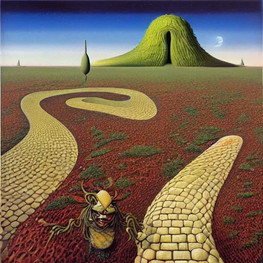 Image similar to the path less taken by jacek yerka, roger dean and salvadore dali w - 7 6 8