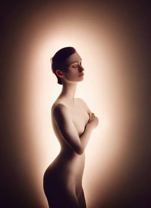 Image similar to kodak portra 4 0 0 photo portrait of a beautiful woman in style of paolo roversi, lightpainting motion blur, elegant, soft coloured gel lighting, highly detailed, sharp focus, ethereal, out worldly colours, emotionally evoking, head in focus, soft blur coloured gel light dreamy, volumetric lighting