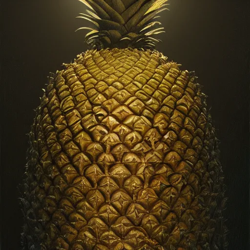 Prompt: a pineapple being swallowed by a snake in a throne room, vertical symmetry, highly detailed, trending on artstation, cinematic lighting, artwork by rembrandt