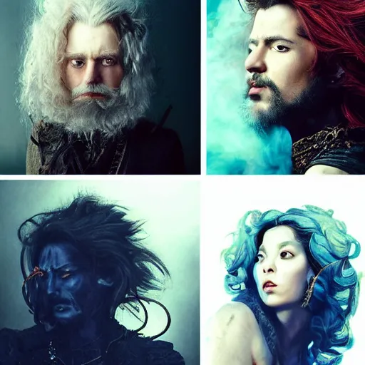 Prompt: portrait, headshot, insanely nice hair style, dramatic hair color, background smoke, digital painting, of a old 17th century, old cyborg merchant, amber jewels, baroque, ornate clothing, scifi, realistic, hyperdetailed, chiaroscuro, concept art, art by Franz Hals and Jon Foster and Ayami Kojima and Amano and Karol Bak,