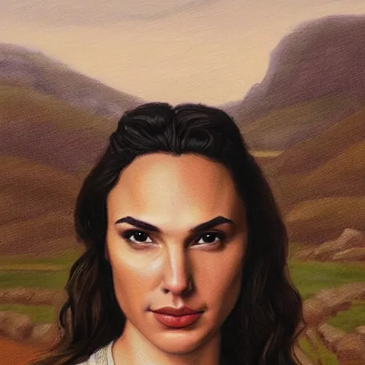 Image similar to portrait of Gal Gadot, in the style of the Hudson River School