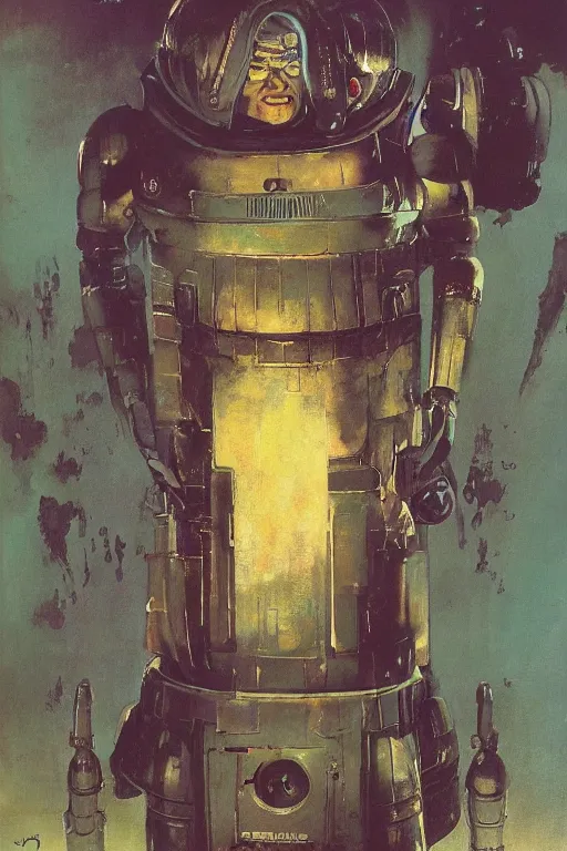 Image similar to pulp scifi fantasy illustration full body portrait of robby the robot, by norman rockwell, jack kirby, bergey, craig mullins, ruan jia, jeremy mann, tom lovell, forbidden planet, monster from the id, 1 9 5 6 movie