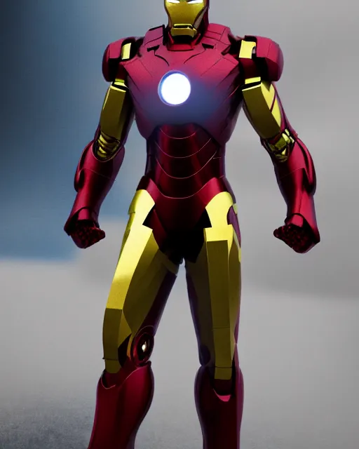 Image similar to super high resolution photorealistic cyberpunk super man mixed with iron man