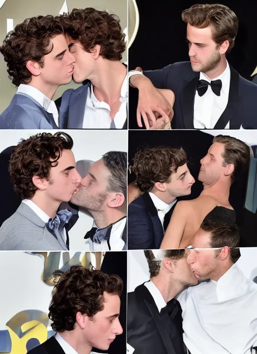 Image similar to photo of Timothee Chalamet kissing boyfriend Armie Hammer