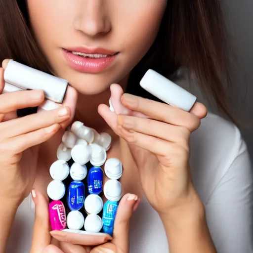 Image similar to a beautiful female model surrounded by pills